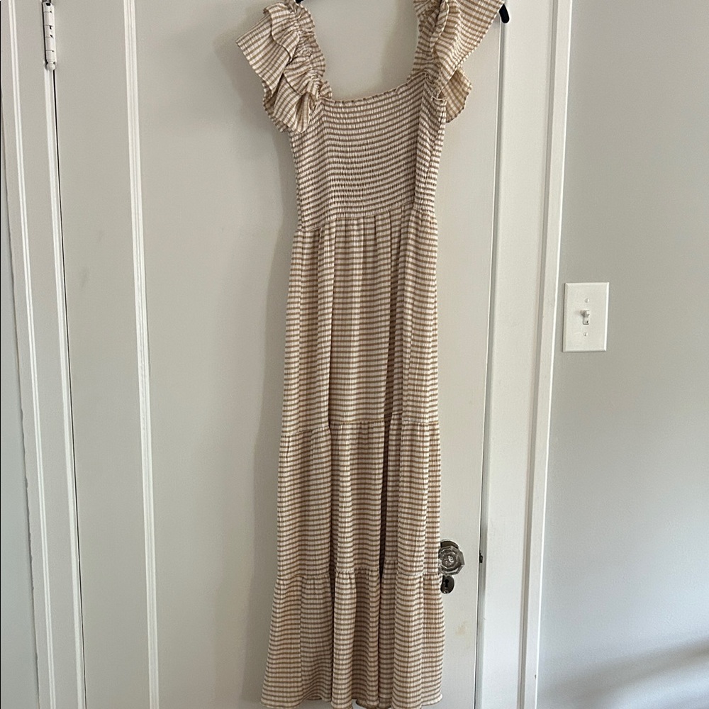 Elegant Beige Striped Dress